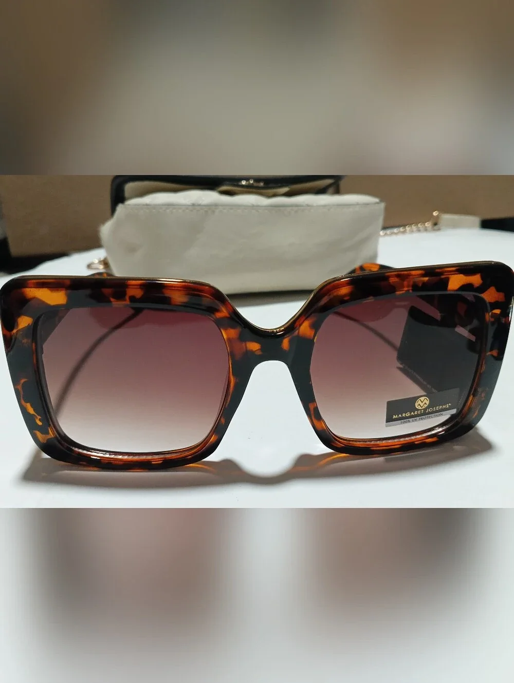 New Margaret Josephs Women's Oversized Square Tortoise Shell Sunglasses Brown.